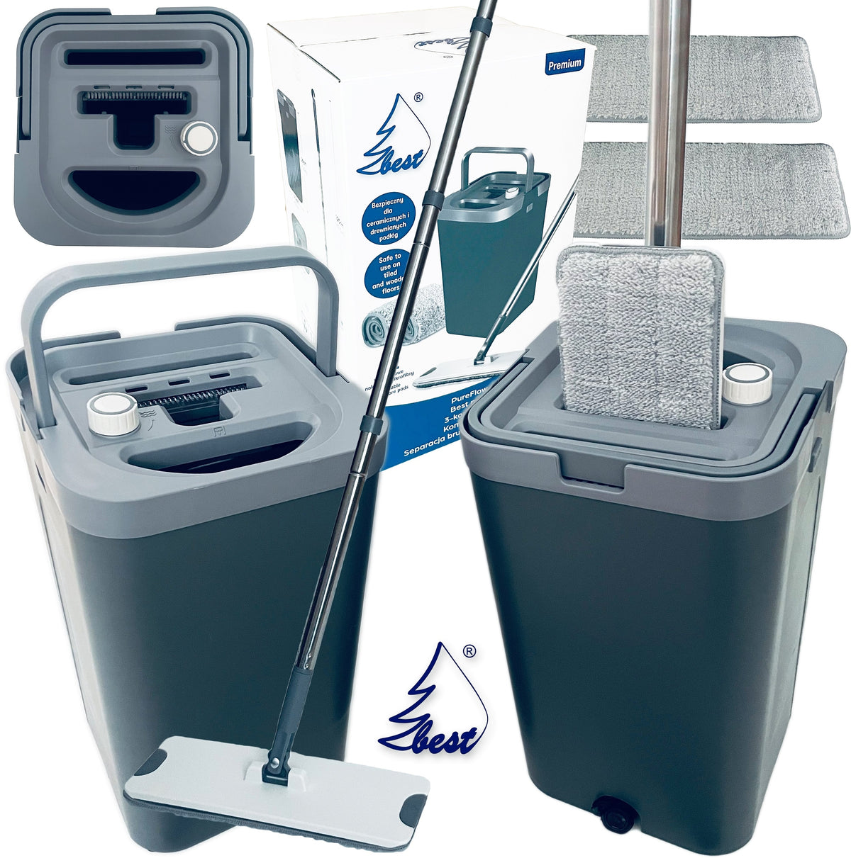 FLAT ROTARY MOP WITH WATER SEPARATION 2 CARTRIDGES CAPACIOUS UNIVERSAL BUCKET Manufacturer code 5908116145019