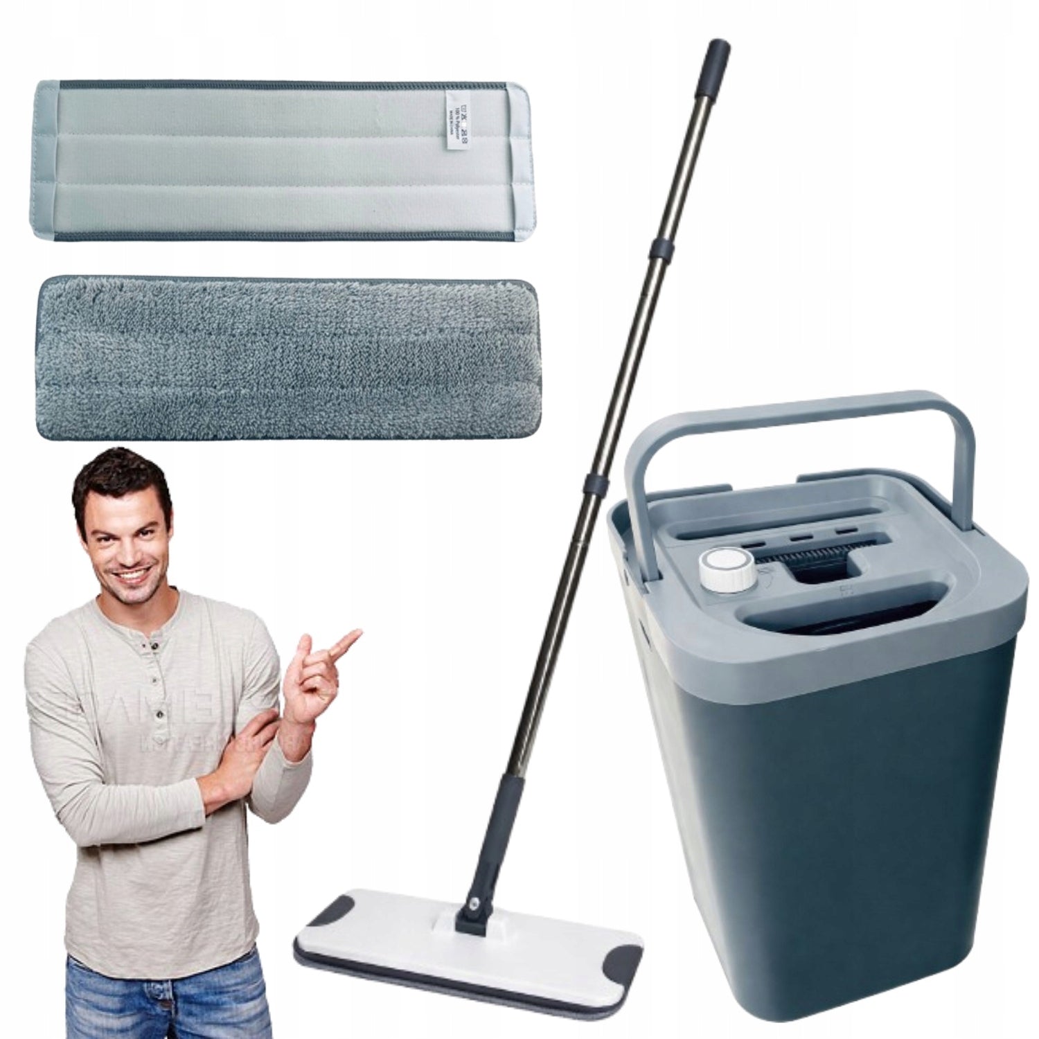 FLAT ROTARY MOP WITH WATER SEPARATION 2 CARTRIDGES CAPACIOUS UNIVERSAL BUCKET
