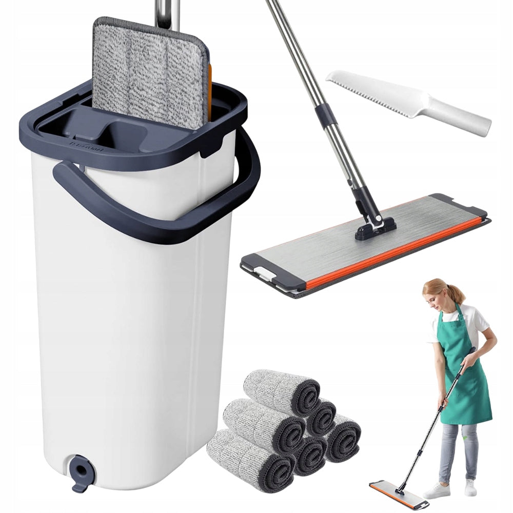 FLAT WITH BUCKET SQUEEZER MOP FLAT ROTATION 360° 40CM STAINLESS STEEL