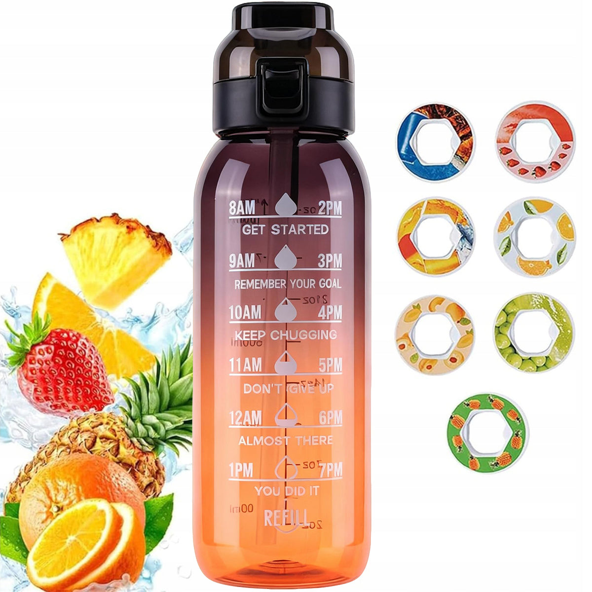 FLAVOR BOTTLE WATER BOTTLE WITH 7 PODS SET 1L zero sugar and calories Packaging status original