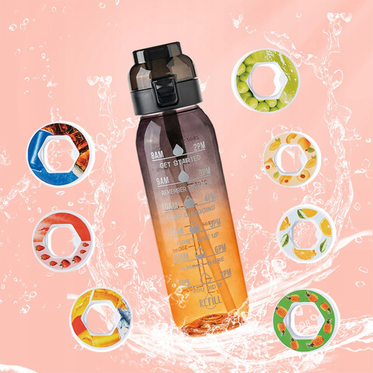 FLAVOR BOTTLE WATER BOTTLE WITH 7 PODS SET 1L zero sugar and calories Volume 1000 ml