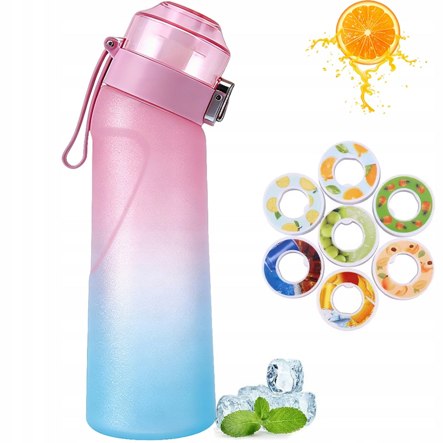 FLAVORED WATER BOTTLE 650ML + 7 CAPSULES, Leak Prevention