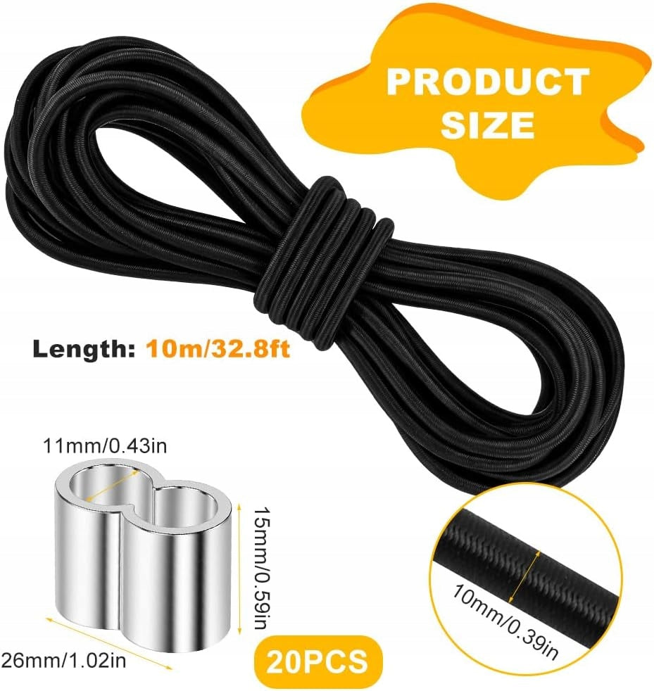 FLEXIBLE ROPE 10MM X 10M WITH 20 ALUMINUM CLAMPS CAMPING Manufacturer code ELASTYCZNA LINA CAMPING ZACISK ALUMINIOW
