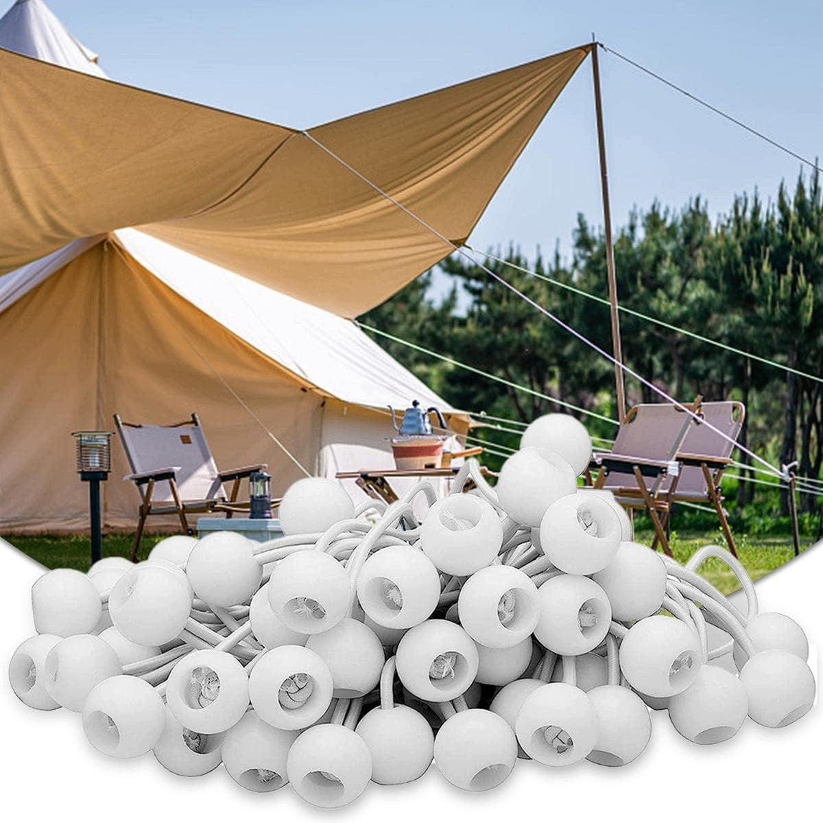 FLEXIBLE TENSIONERS 50 PCS RUBBER WITH BALL 15CM CAMPING Manufacturer code NAPINACZE ELASTYCZNE GUMOWE KULKA KEMPIN