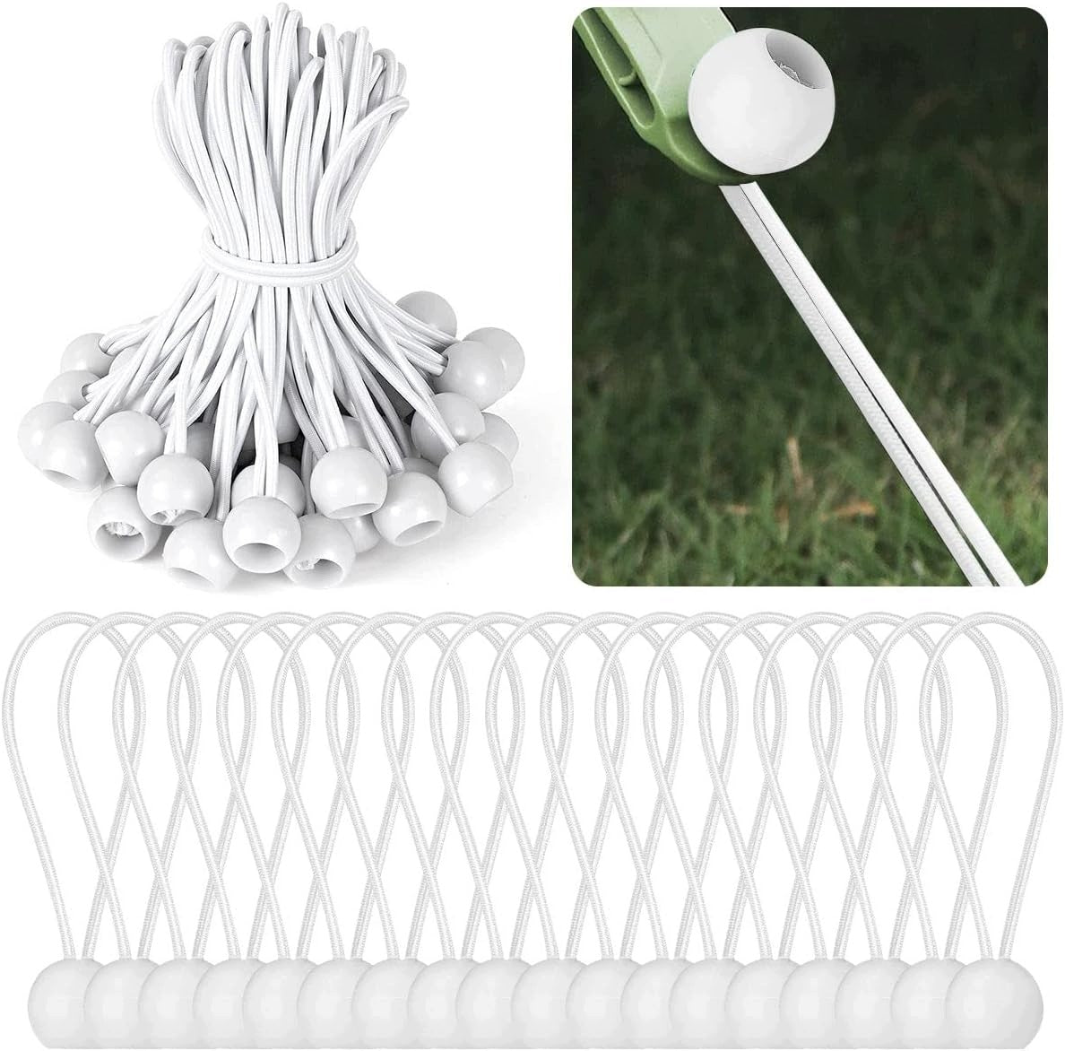 FLEXIBLE TENSIONERS 50 PCS RUBBER WITH BALL 15CM CAMPING