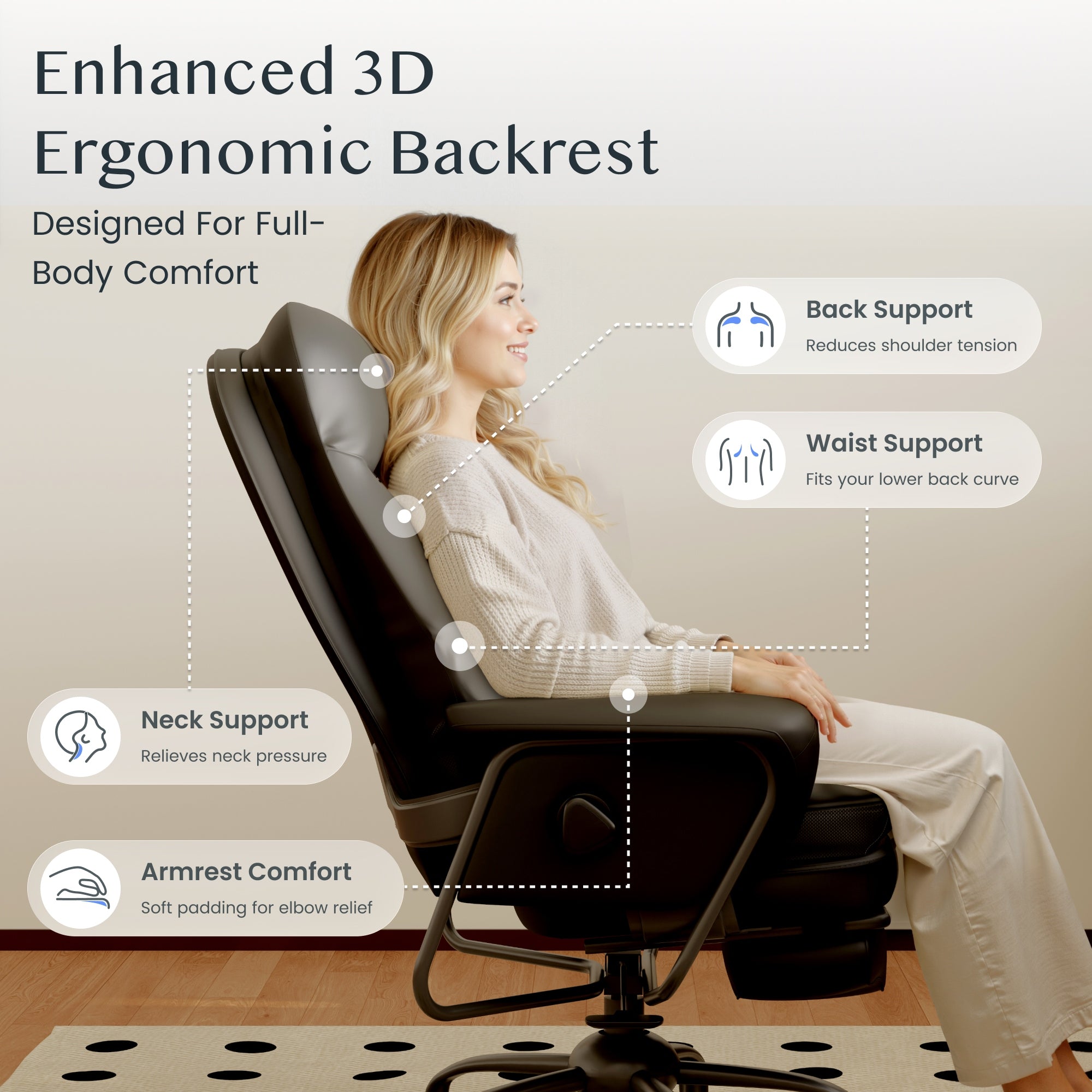FLEXISPOT Fotel biurowy ergonomiczny 3w1 czarny PU 160° do biura i relaksu Manufacturer code YZ730