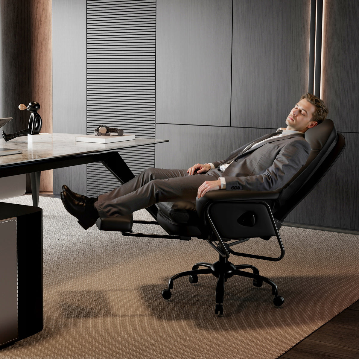 FLEXISPOT Fotel biurowy ergonomiczny 3w1 czarny PU 160° do biura i relaksu Packaging status original