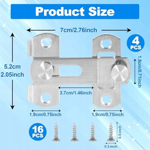 FLIP LATCH STAINLESS STEEL SLIDING LATCH FOR DOOR 4 PIECES STEEL Manufacturer code Bez marki