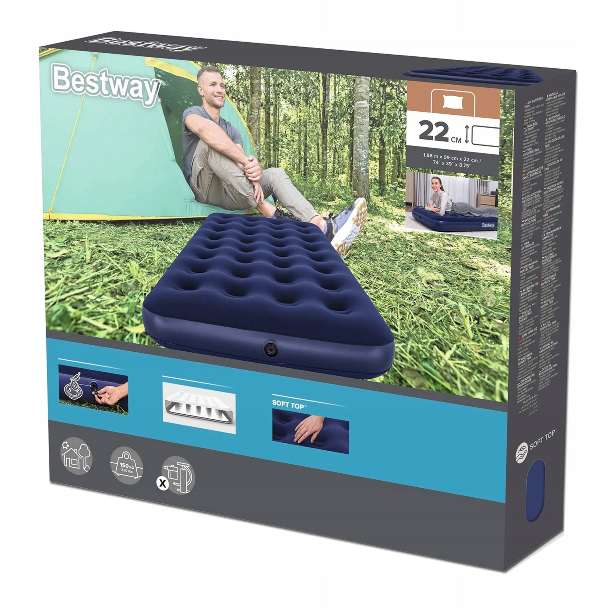 FLOCKED INFLATABLE MATTRESS SINGLE 188x99x22cm 67001 BESTWAY Manufacturer code B08JKDNFZ4