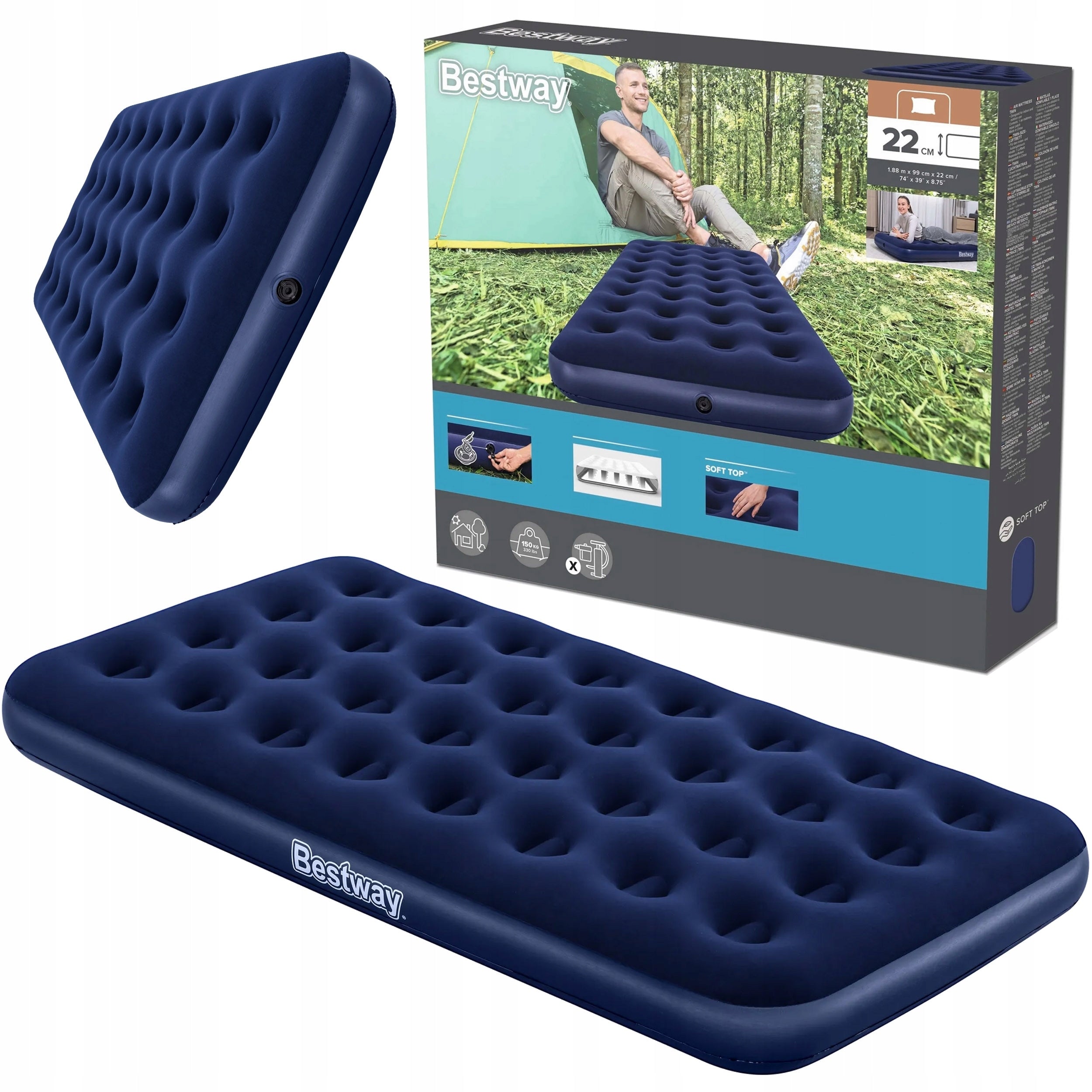 FLOCKED INFLATABLE MATTRESS SINGLE 188x99x22cm 67001 BESTWAY
