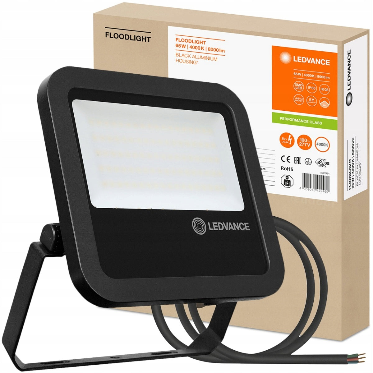 FLOODLIGHT HALOGEN LED 65W 4000K BLACK 8000lm FLOOD LED LEDVANCE