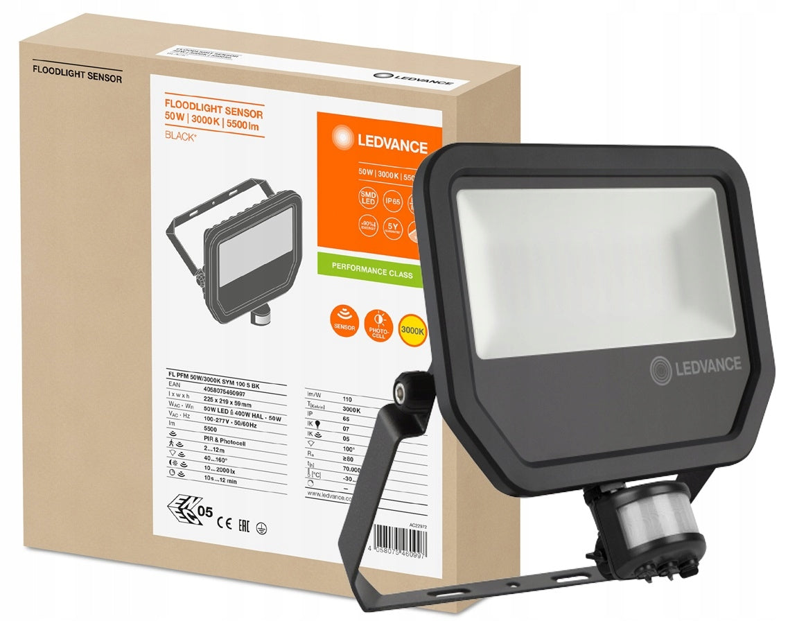 FLOODLIGHT SENSOR 50W 3000K SYM 100 S BK Color black