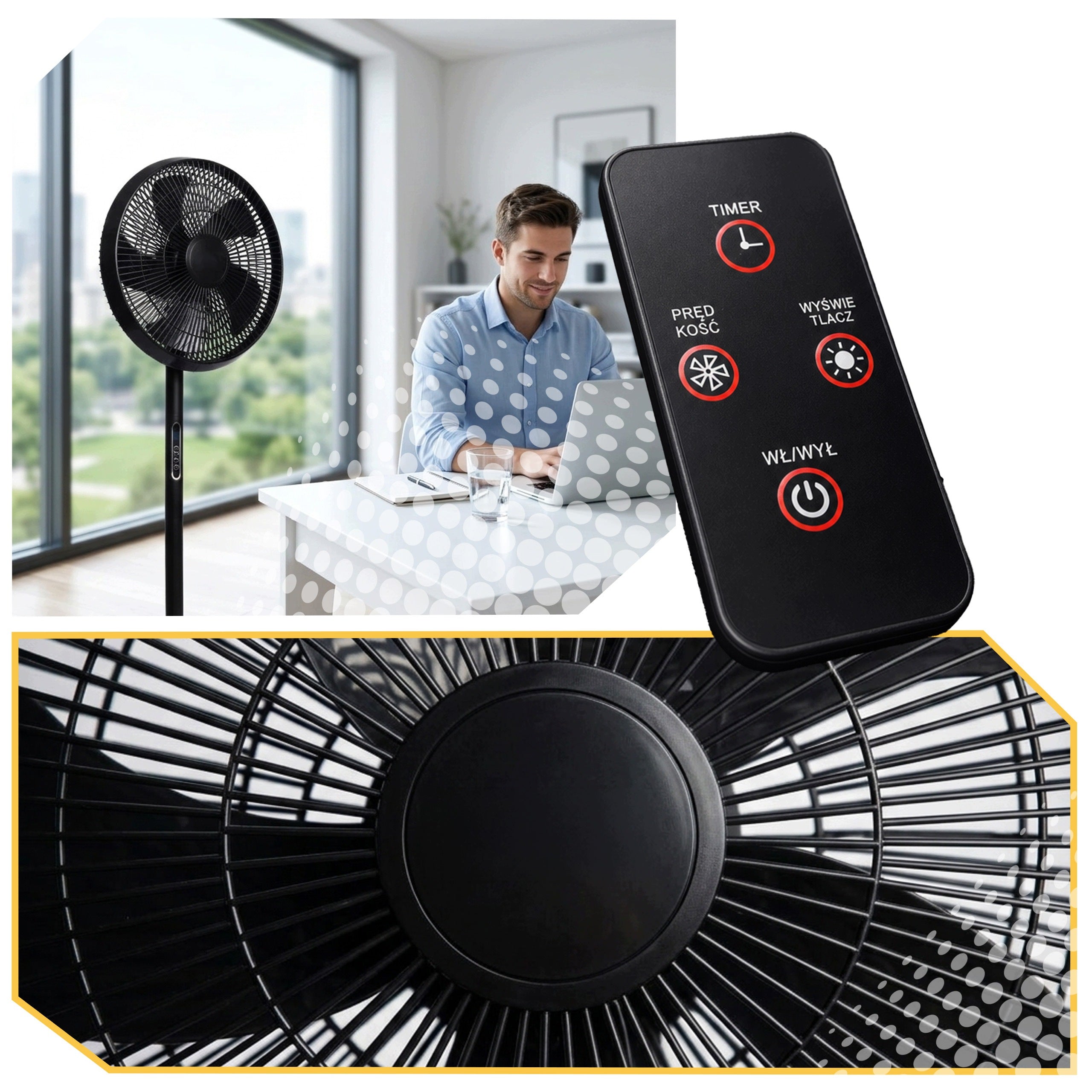 FLOOR FAN STANDING FAN QUIET POWERFUL 5 BLADES REMOTE CONTROL 8 GEARS Manufacturer code CZARNY CYRKULATOR WIATRAK POKOJOWY WENTYLATOR