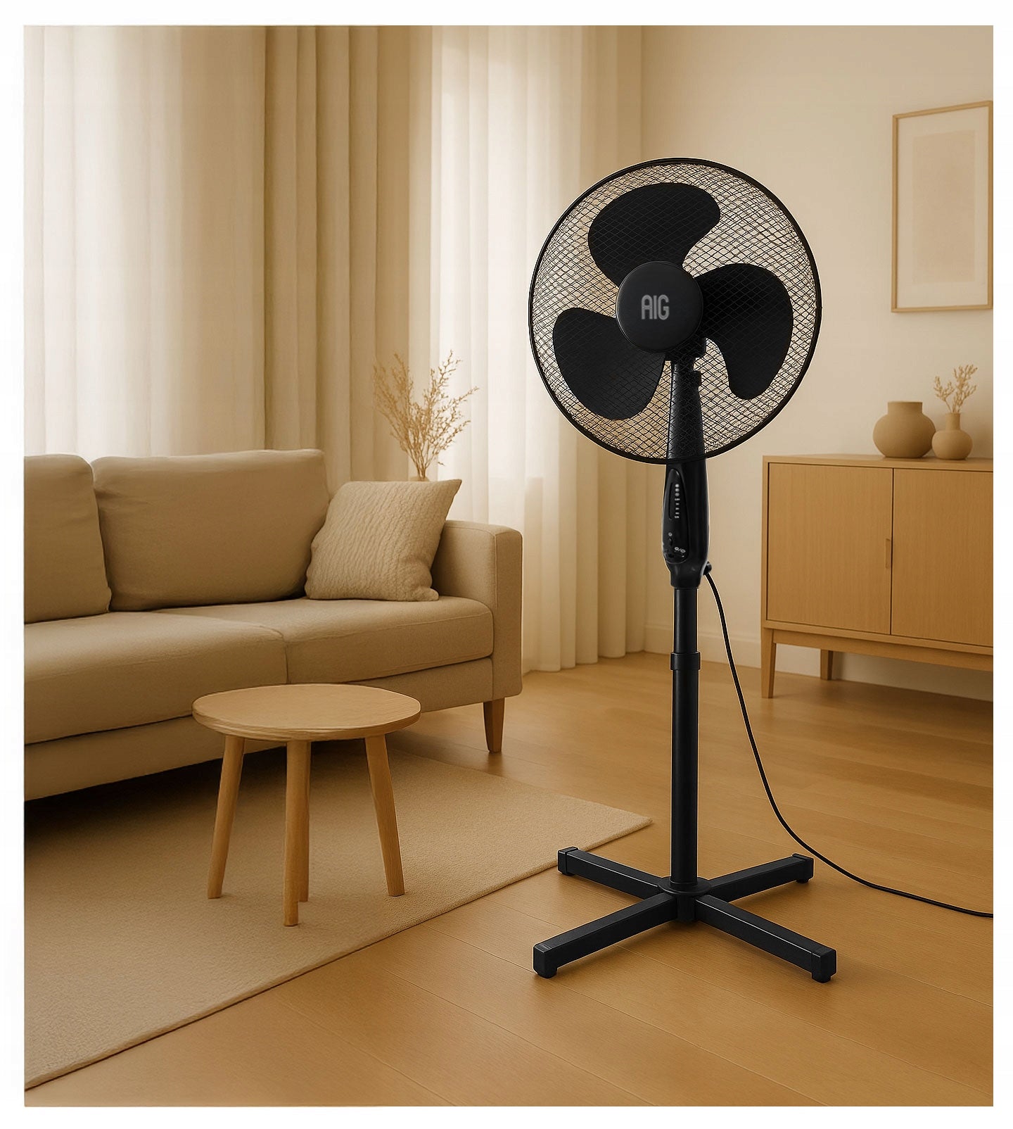 FLOOR FAN STANDING FAN QUIET STRONG ADJUSTABLE TIMER + REMOTE CONTROL Brand AIG