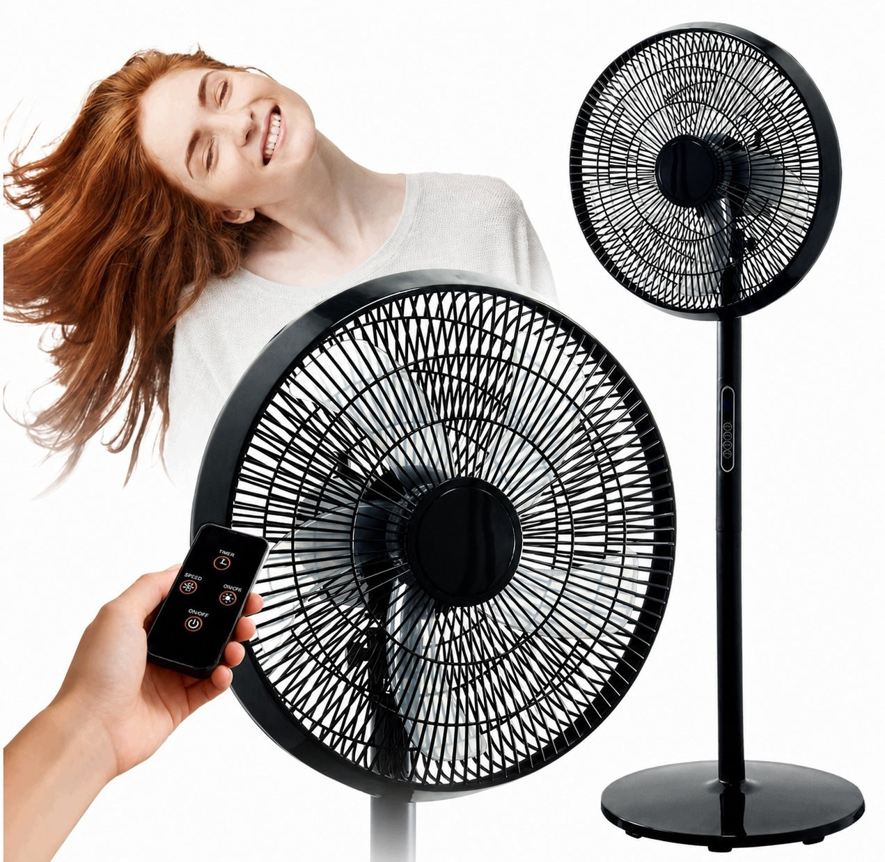 FLOOR FAN STANDING QUIET POWERFUL FAN REMOTE CONTROL ADJUSTABLE LARGE BLACK Packaging status original