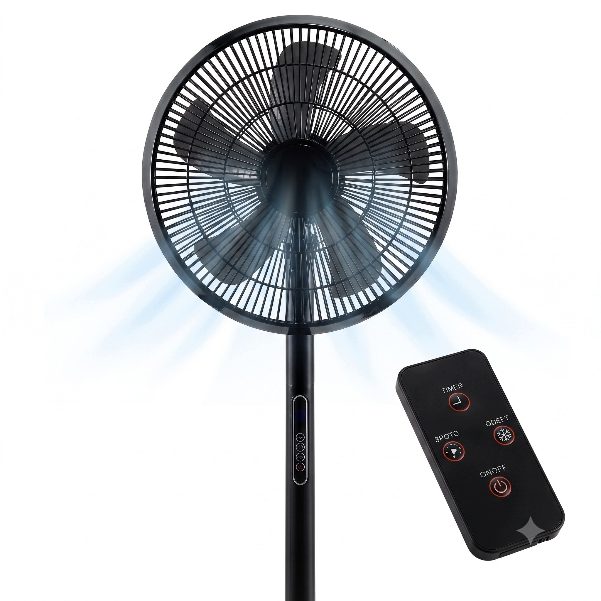 FLOOR FAN STANDING QUIET POWERFUL FAN REMOTE CONTROL ADJUSTABLE LARGE BLACK