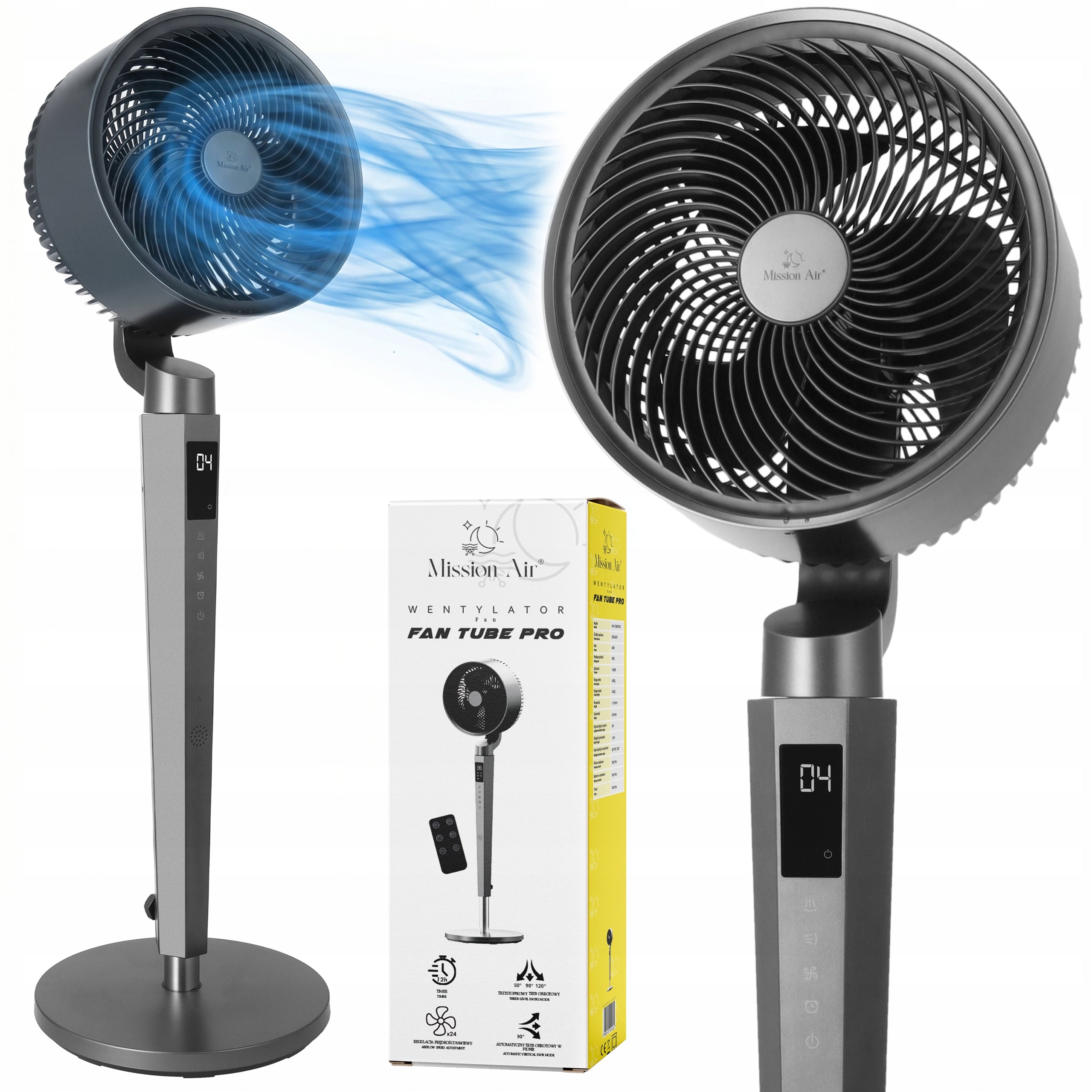 FLOOR FAN fan standing rotary timer TUBE PRO oscillation 3D
