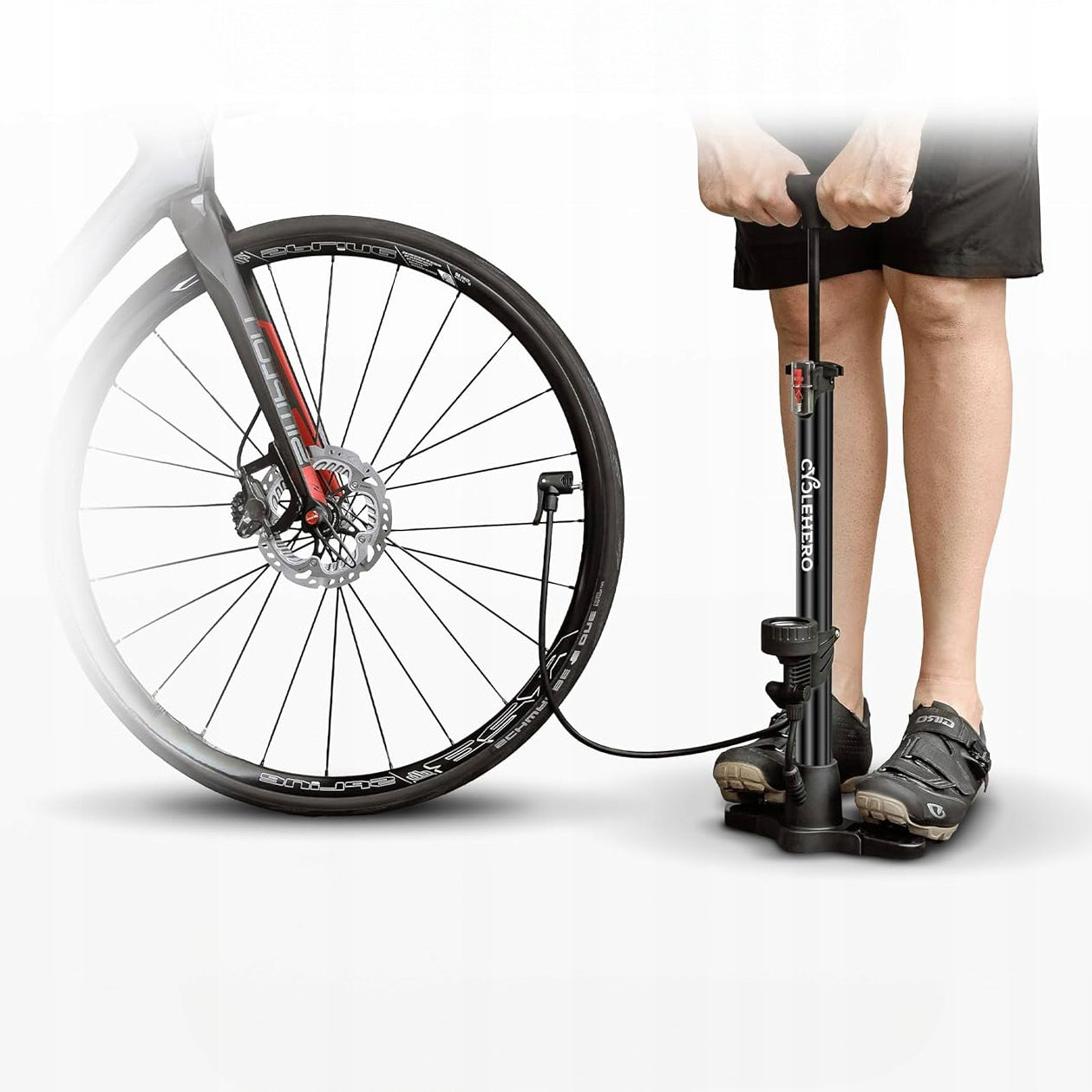 FLOOR HANDHELD CAR BICYCLE PUMP WITH BALL WORKSHOP PRESSURE GAUGE Dominant material metal