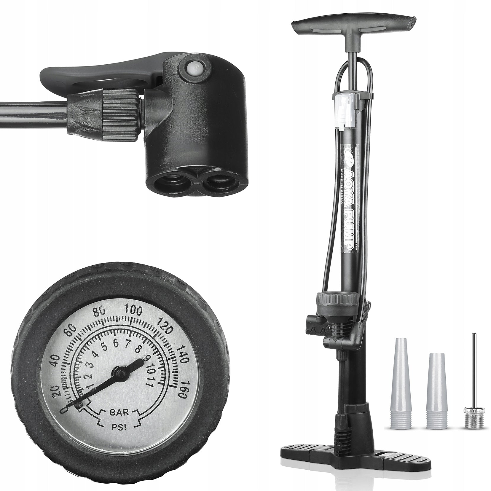 FLOOR HANDHELD CAR BICYCLE PUMP WITH BALL WORKSHOP PRESSURE GAUGE