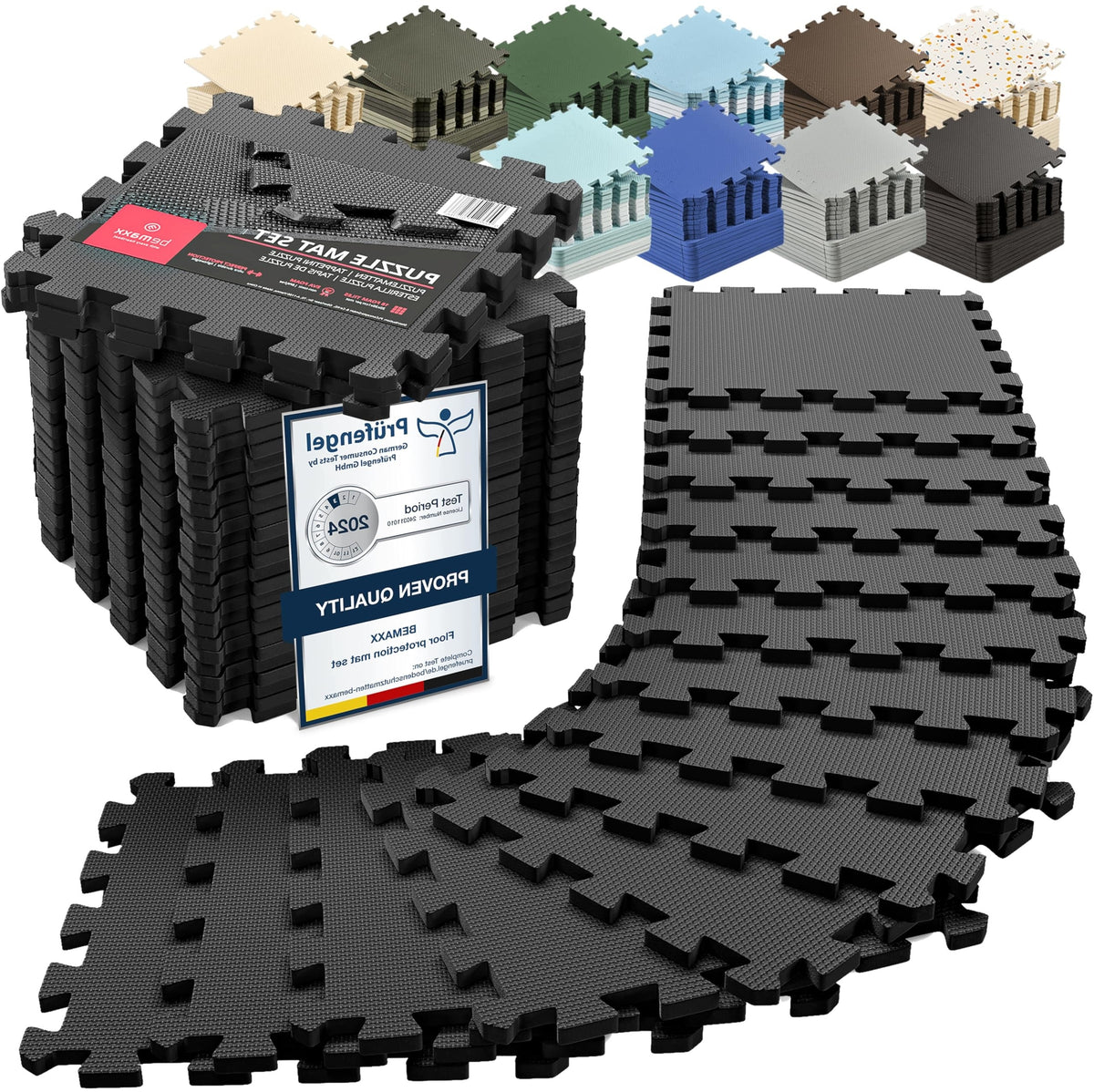 FLOOR MAT PUZZLE EVA 182X92 CM BLACK 18 ELEMENTS FITNESS SET