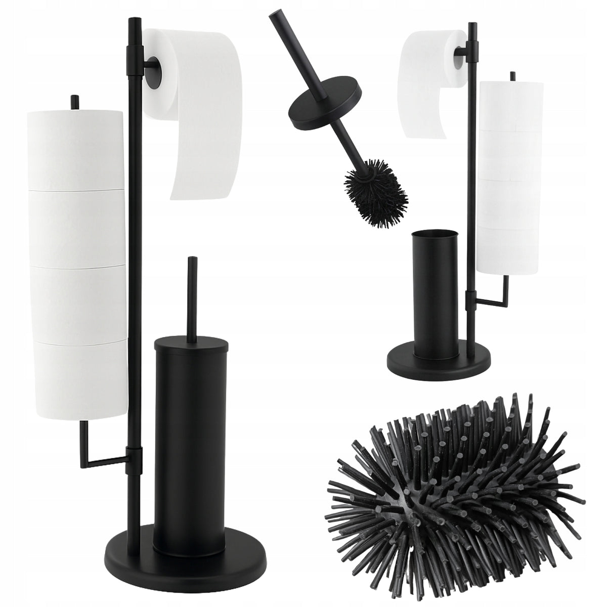 FLOOR STAND FOR PAPER WITH TOILET BRUSH BLACK MAT FOR BATHROOM SET