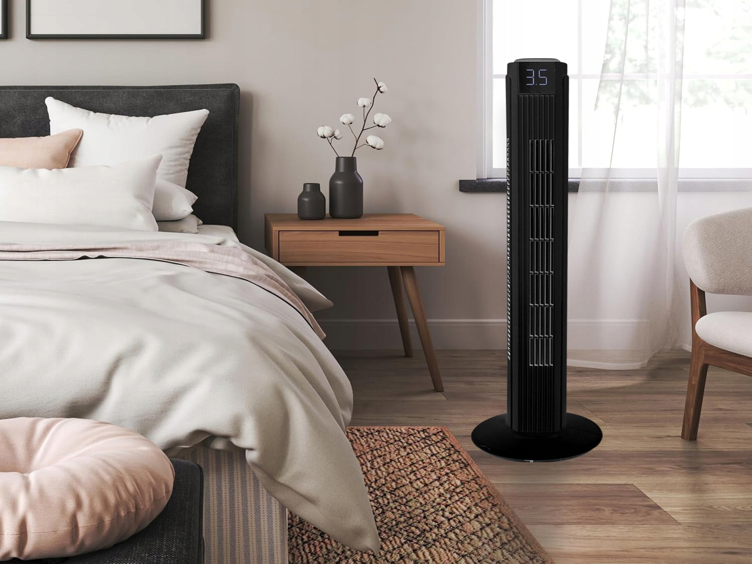FLOOR STANDING FAN COLUMN FAN HIGH QUIET REMOTE CONTROL BLACK Manufacturer code WIATRAK WENTYLATOR STOJĄCY KOLUMNOWY