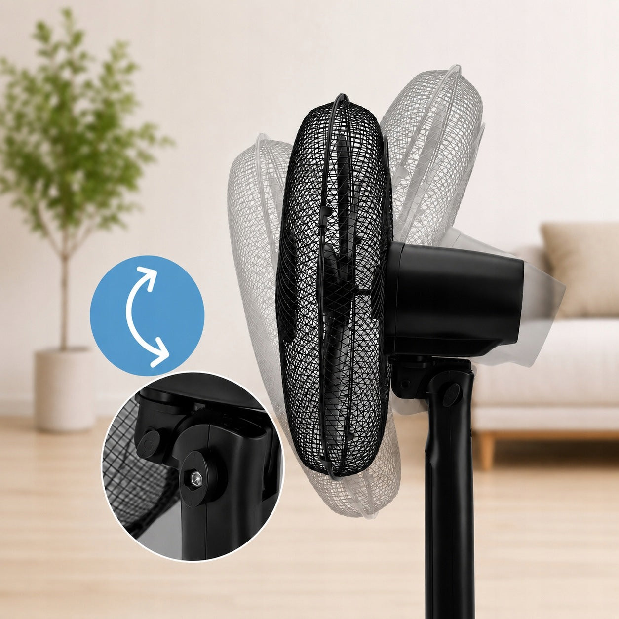FLOOR STANDING FAN FOR HOME WORK QUIET SOLID STRONG 50W Functions oscillation tilt angle adjustment height adjustment