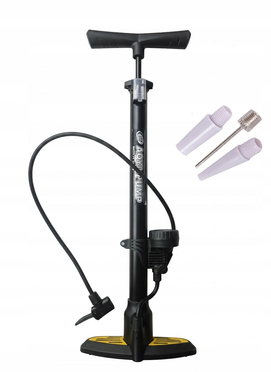 FLOOR STANDING PUMP WITH FOOT PRESSURE GAUGE CAR BICYCLE TIPS