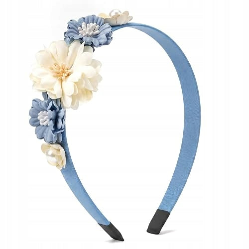 FLOWER HEADBAND WOMEN BLUE WHITE ROSE ELEGANT GIFT