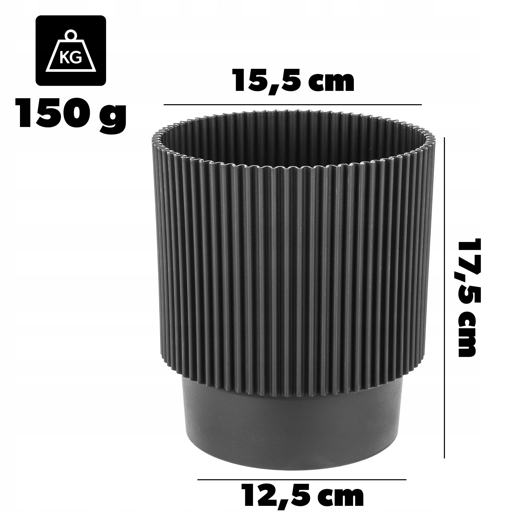 FLOWER POT 15cm PLANT COVER FLOWERBED PLASTIC BLACK Brand Kadax