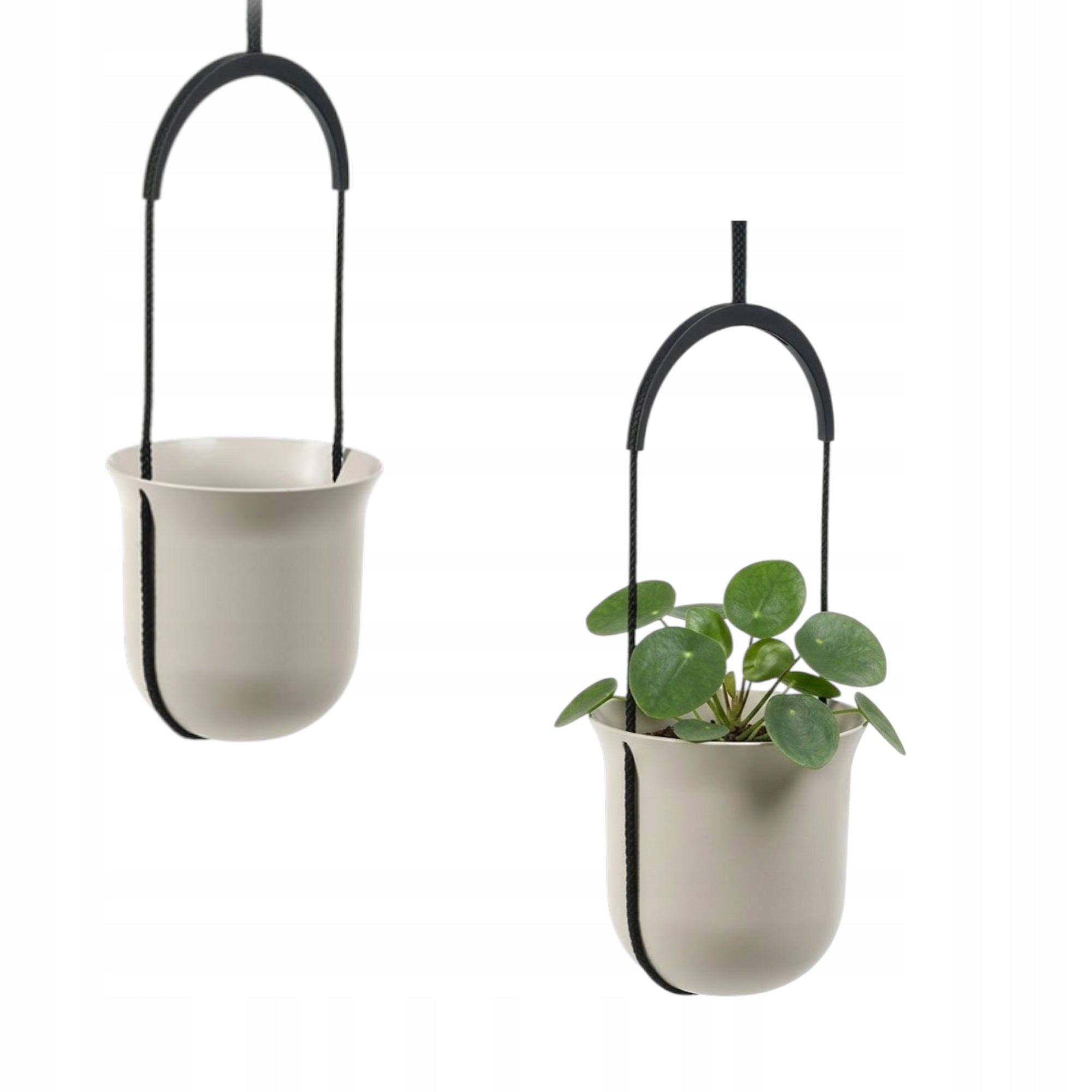 FLOWER POT 16x17 CM GARDEN HANGING PLANTER BEIGE ROUND PLASTIC
