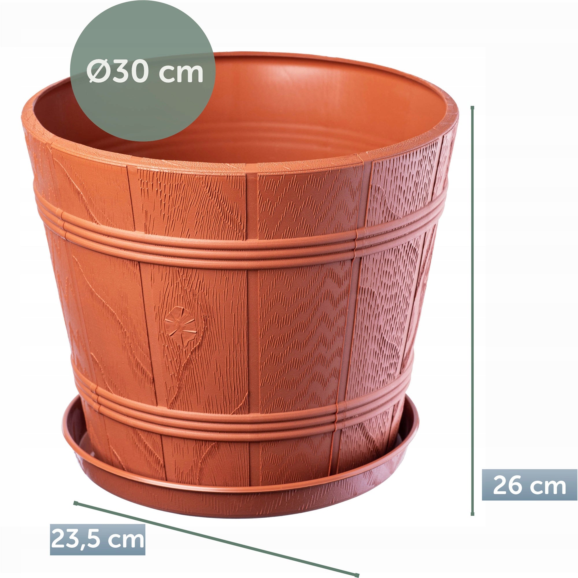 FLOWER POT 30cm WOOD-LIKE PLASTIC FLOWER POT Brand Kadax
