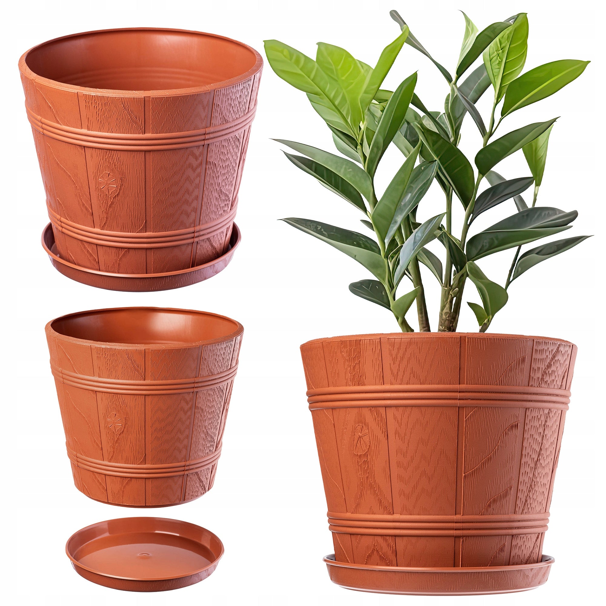 FLOWER POT 30cm WOOD-LIKE PLASTIC FLOWER POT