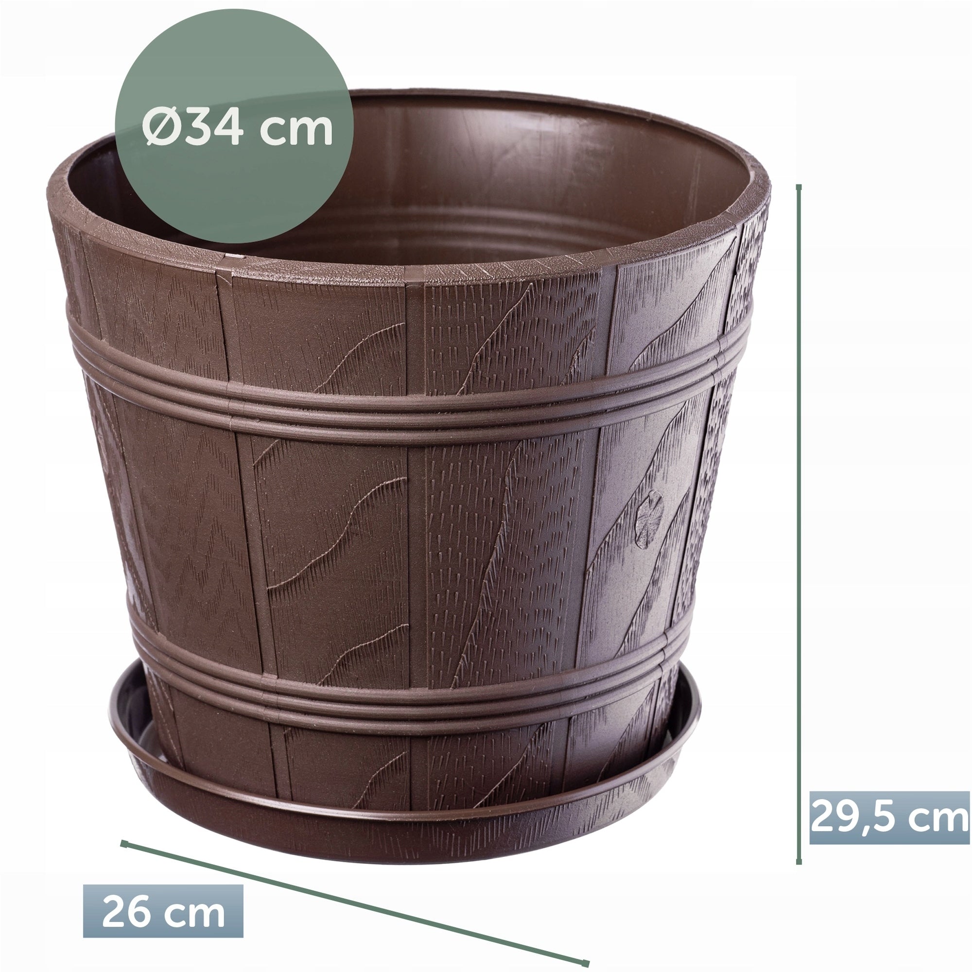 FLOWER POT 34cm WOOD-LIKE PLASTIC FLOWER POT Material synthetic material