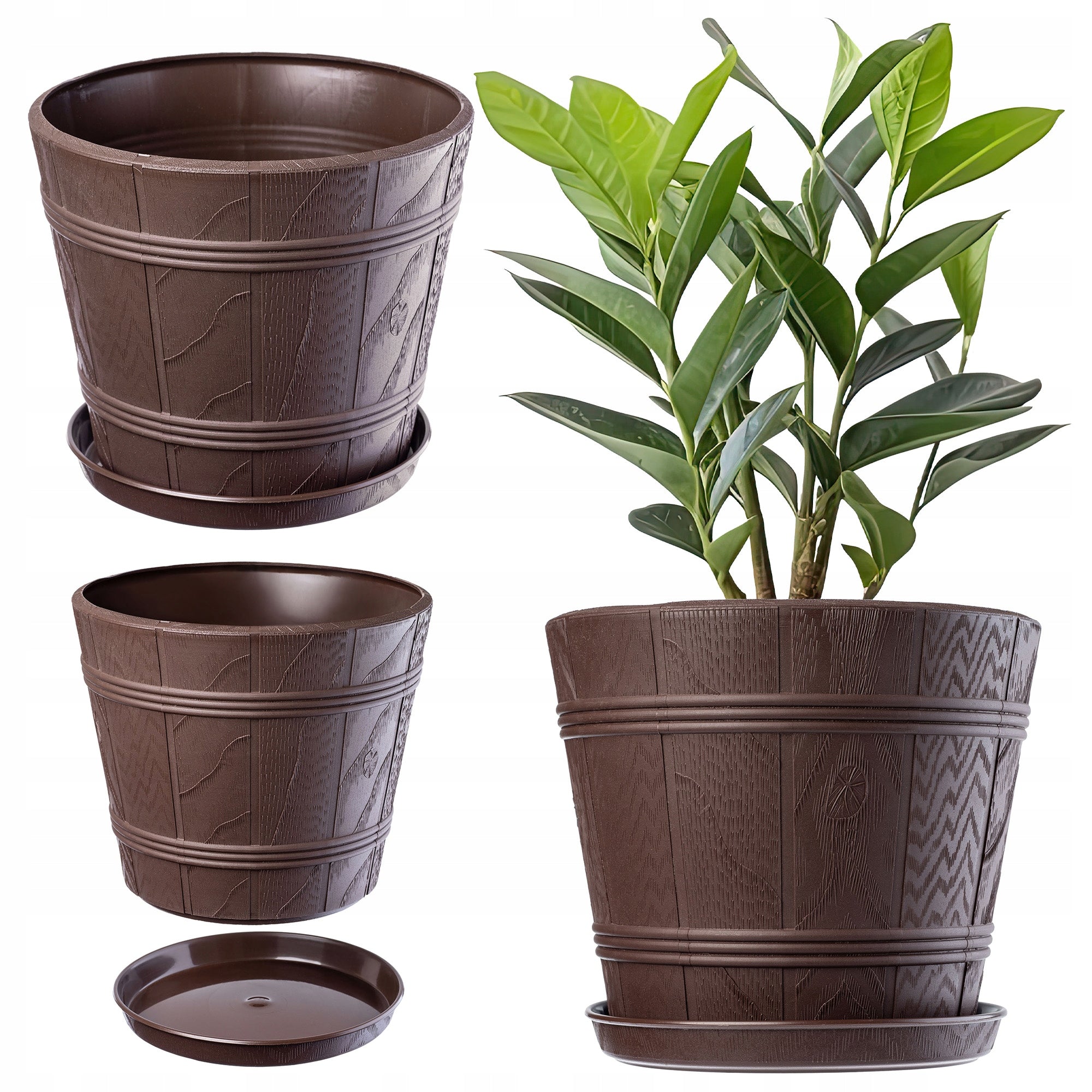 FLOWER POT 34cm WOOD-LIKE PLASTIC FLOWER POT