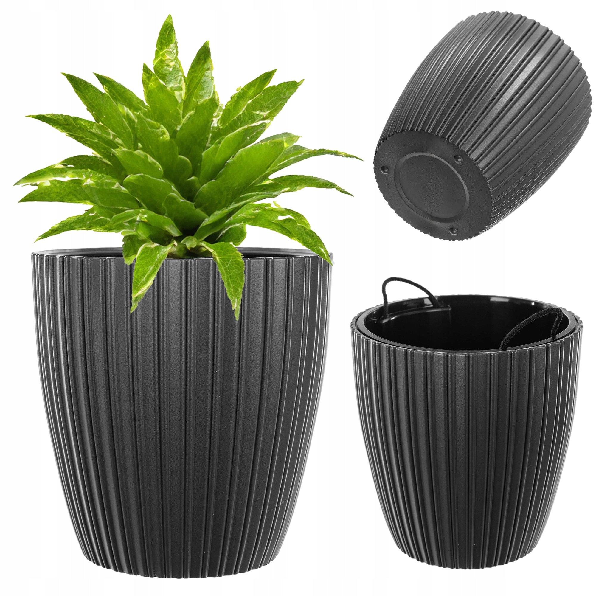 FLOWER POT 50cm COVER WITH CARTRIDGE FLOWERBED ANTHRACITE PLASTIC