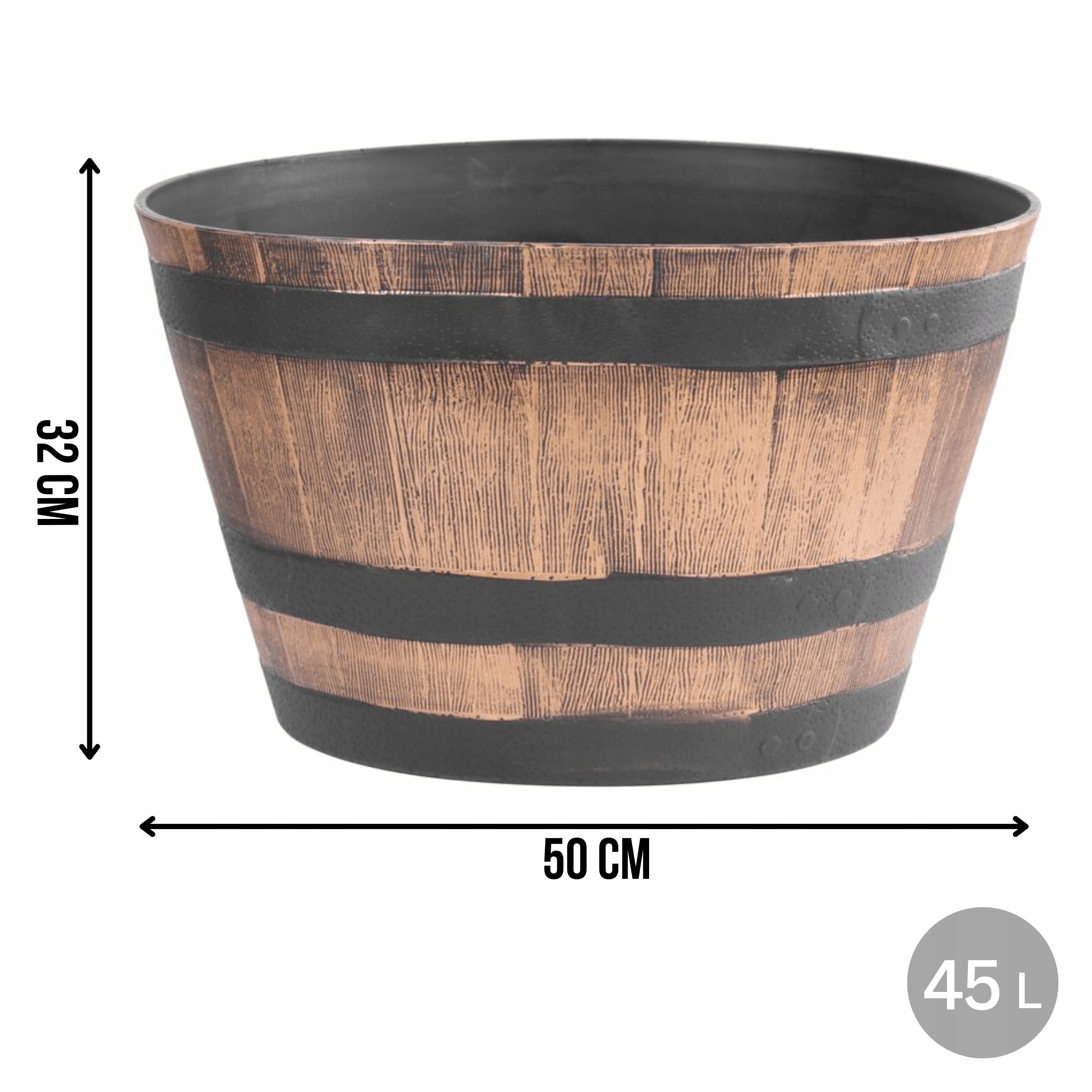 FLOWER POT BARREL PLANTER TERRACE BALCONY WOOD EFFECT 50x32cm 45L FOR FLOWERS Manufacturer code DONICZKA BECZKA EFEKT DREWNA ZŁOTA 50x32x45