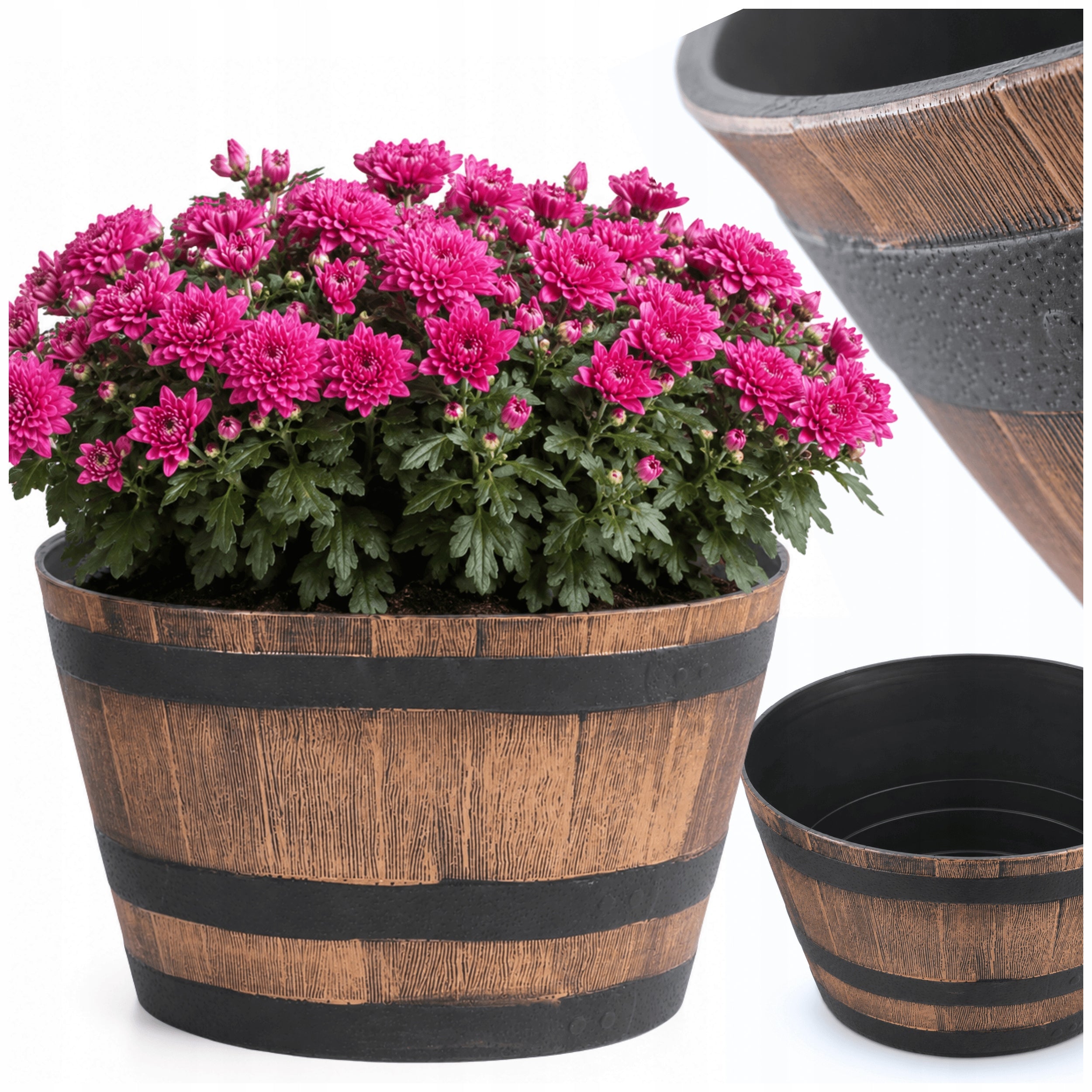 FLOWER POT BARREL PLANTER TERRACE BALCONY WOOD EFFECT 50x32cm 45L FOR FLOWERS
