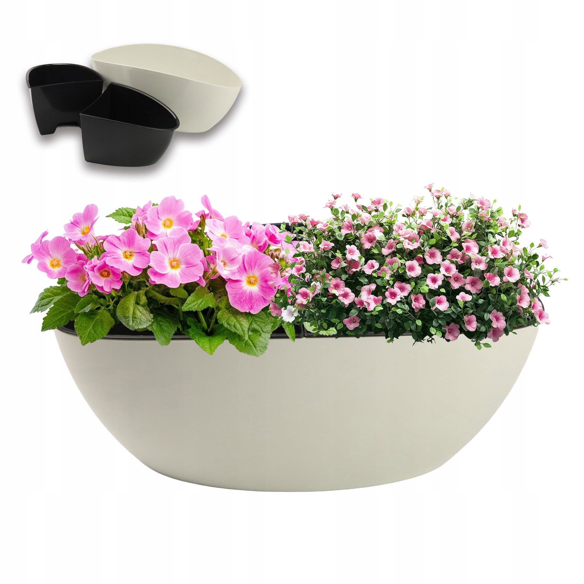 FLOWER POT COVER DOUBLE OVAL CREAM ECRU FLOWERS HERBS CARTRIDGE 32x14 VIKING