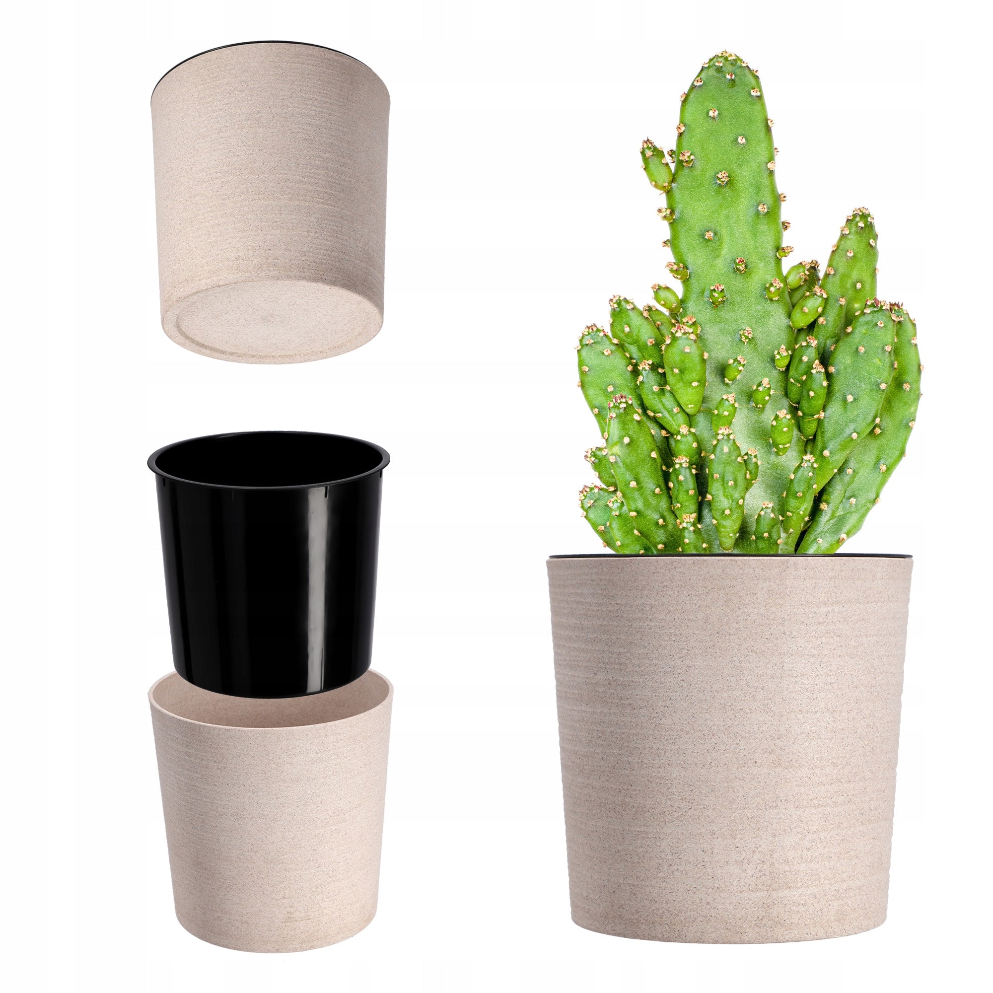 FLOWER POT FLOWER COVER FLOWERBED 25 cm FOR LIVING ROOM BEIGE + CARTRIDGE Product height 25.5 cm