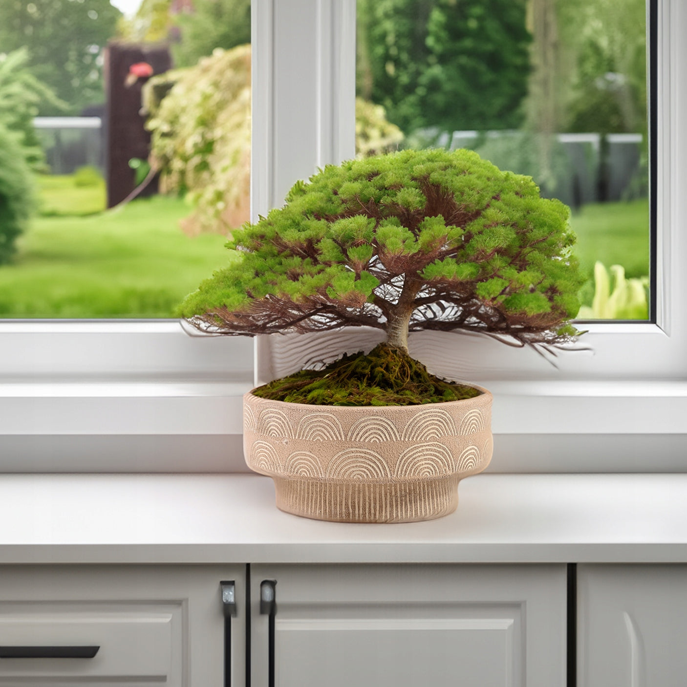 FLOWER POT FOR BONSAI balcony terrace 25cm low flat large beige concrete BOHO Manufacturer code 258050