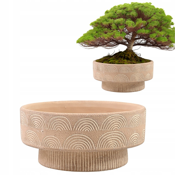 FLOWER POT FOR BONSAI balcony terrace 25cm low flat large beige concrete BOHO