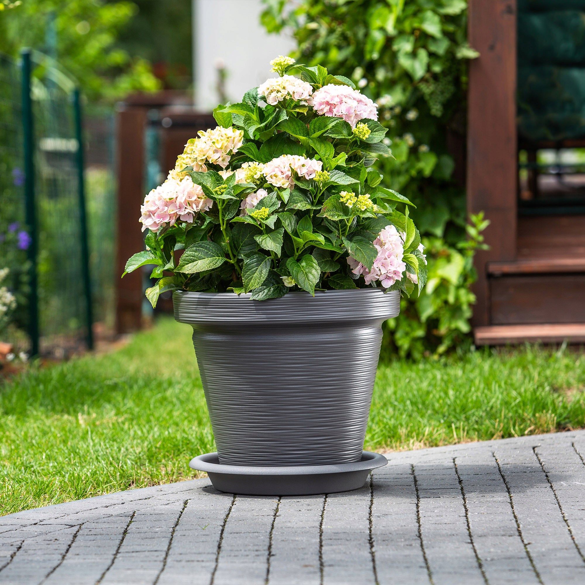 FLOWER POT GARDEN FLOWER POT 46cm COVER WITH STAND LARGE GREY Brand Kadax