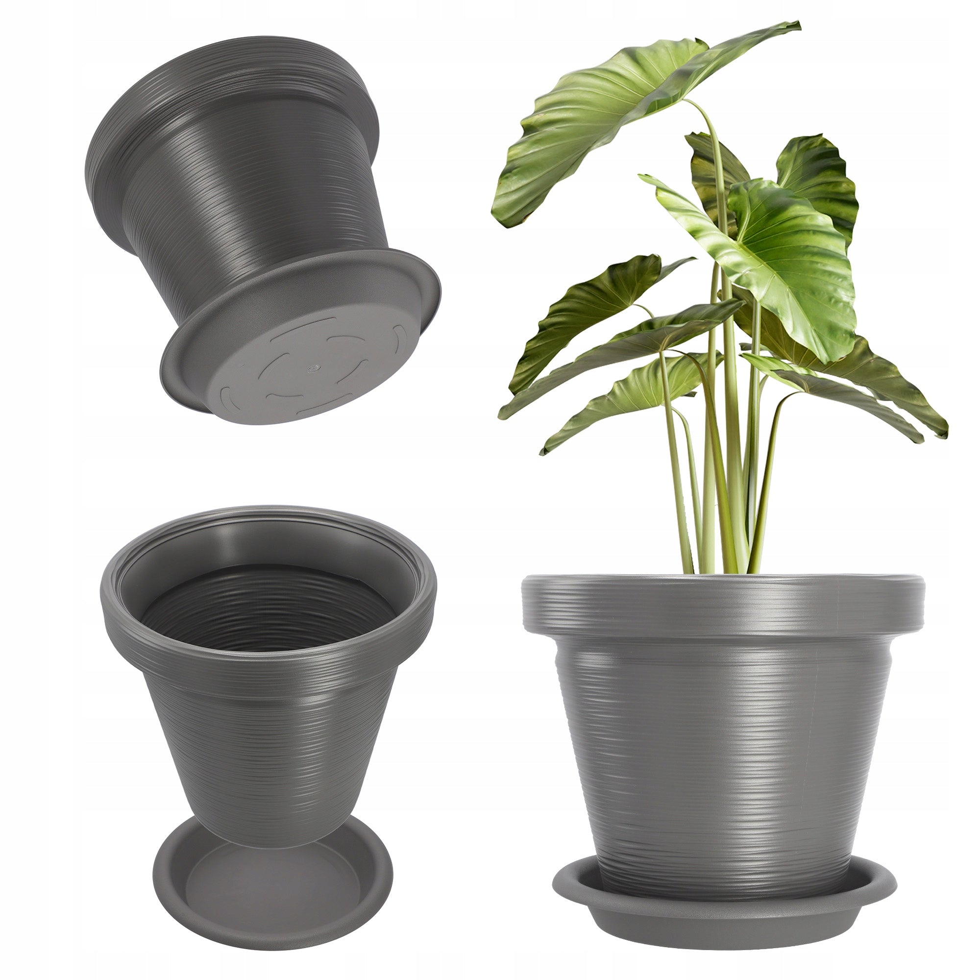 FLOWER POT GARDEN FLOWER POT 46cm COVER WITH STAND LARGE GREY