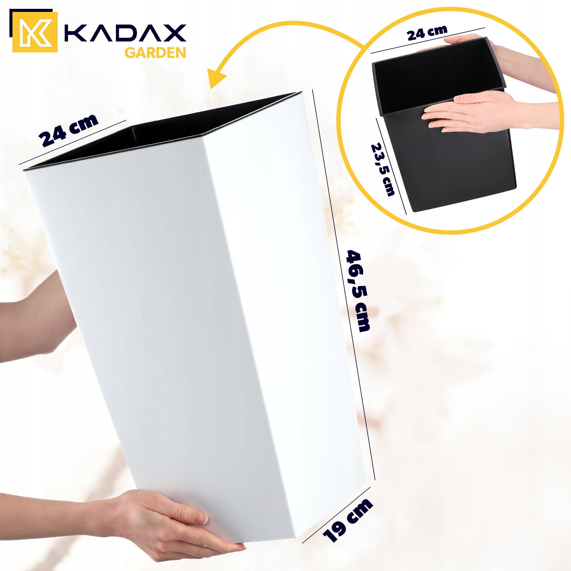 FLOWER POT GARDEN PLANTER + CARTRIDGE 24 x 47 cm HIGH LARGE WHITE GLOSS FLOWERS Brand Kadax
