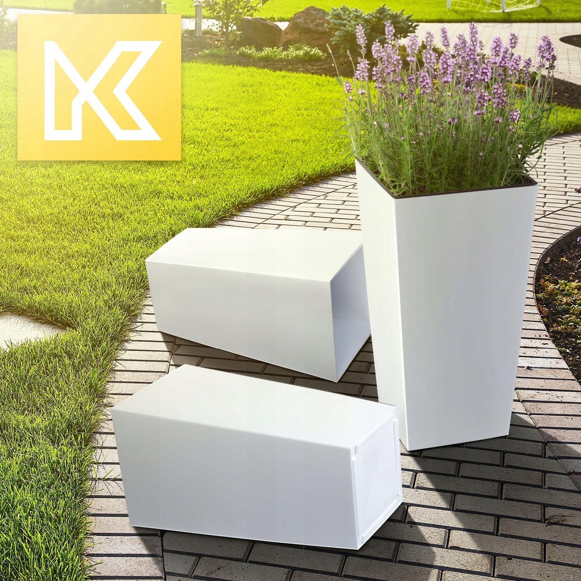 FLOWER POT GARDEN PLANTER + CARTRIDGE 24 x 47 cm HIGH LARGE WHITE GLOSS FLOWERS Packaging status original