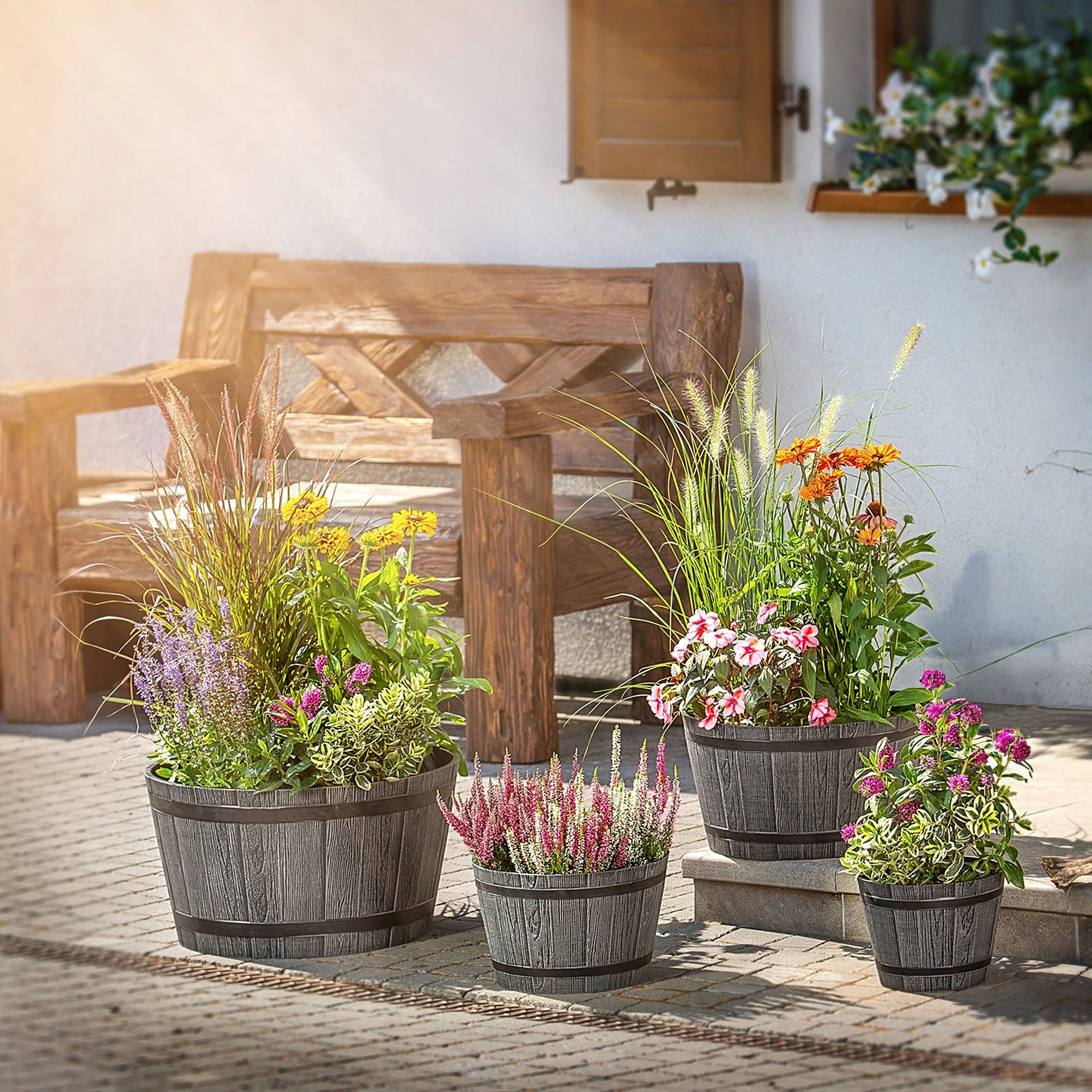 FLOWER POT GARDEN PLANTER LARGE FOR TERRACE FLOWERS 50cm COVER FLOWERBED ROUND Brand Kadax