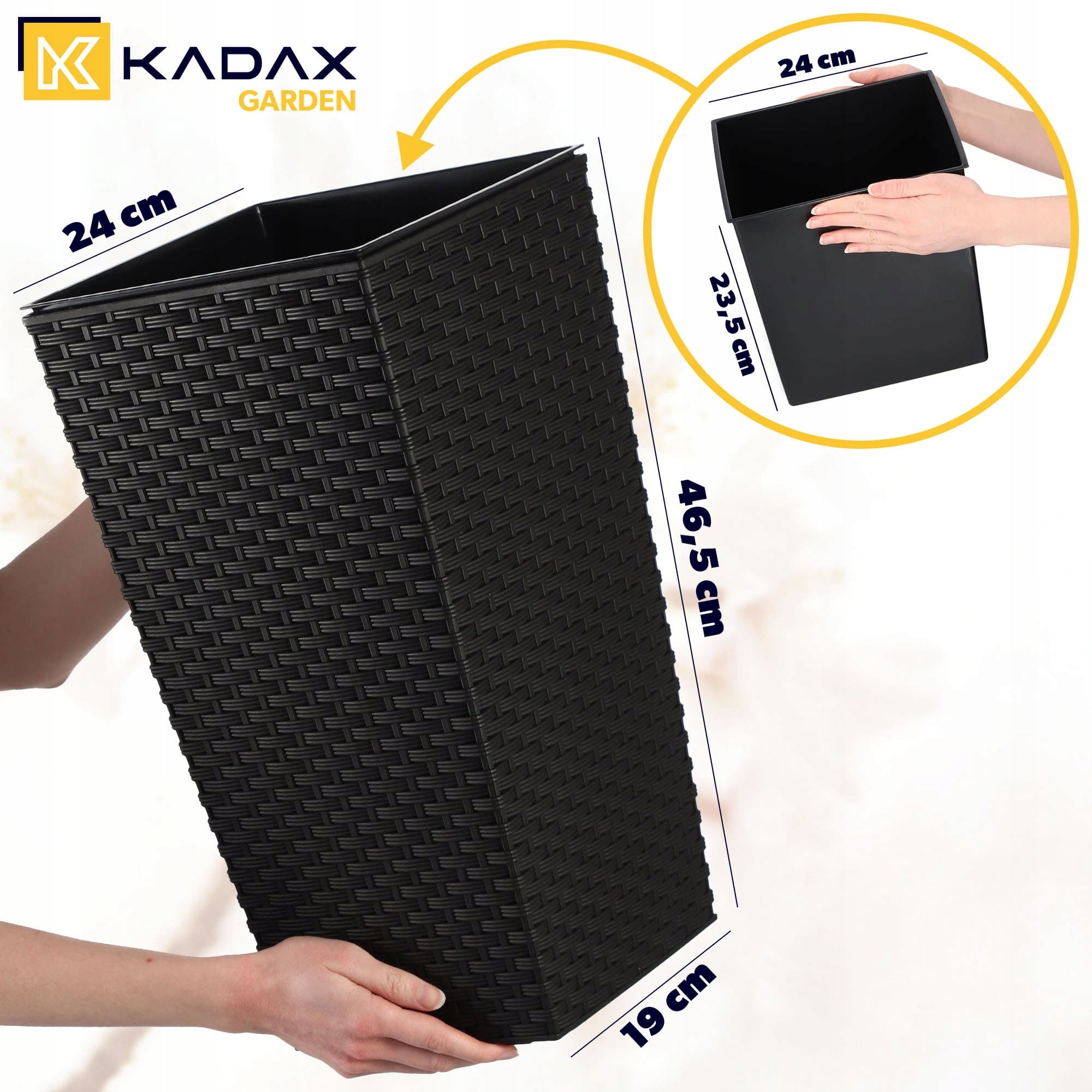 FLOWER POT GARDEN PLANTER WITH FLOWER INSERT LARGE HIGH 24x47 cm BLACK Brand Kadax
