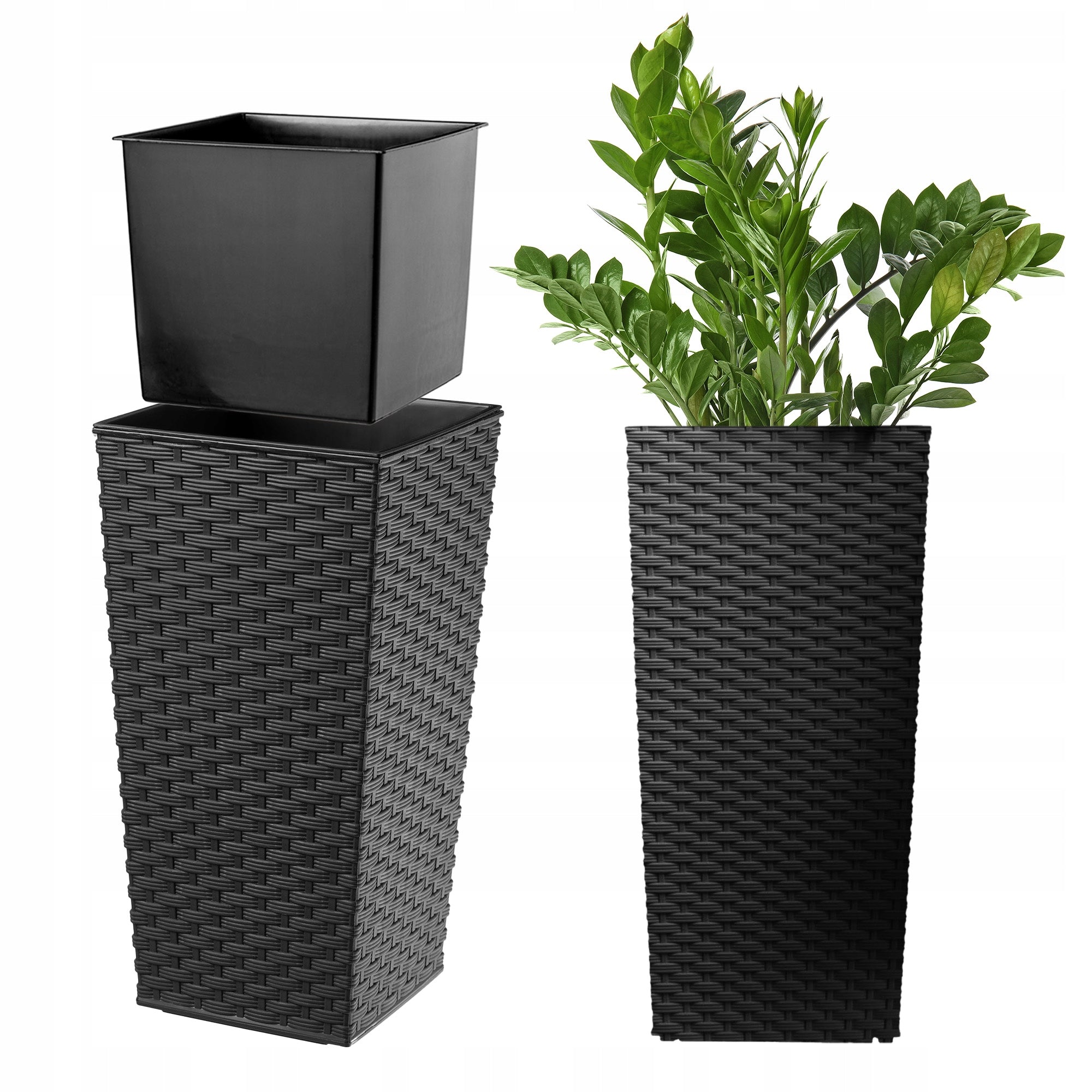 FLOWER POT GARDEN PLANTER WITH FLOWER INSERT LARGE HIGH 24x47 cm BLACK