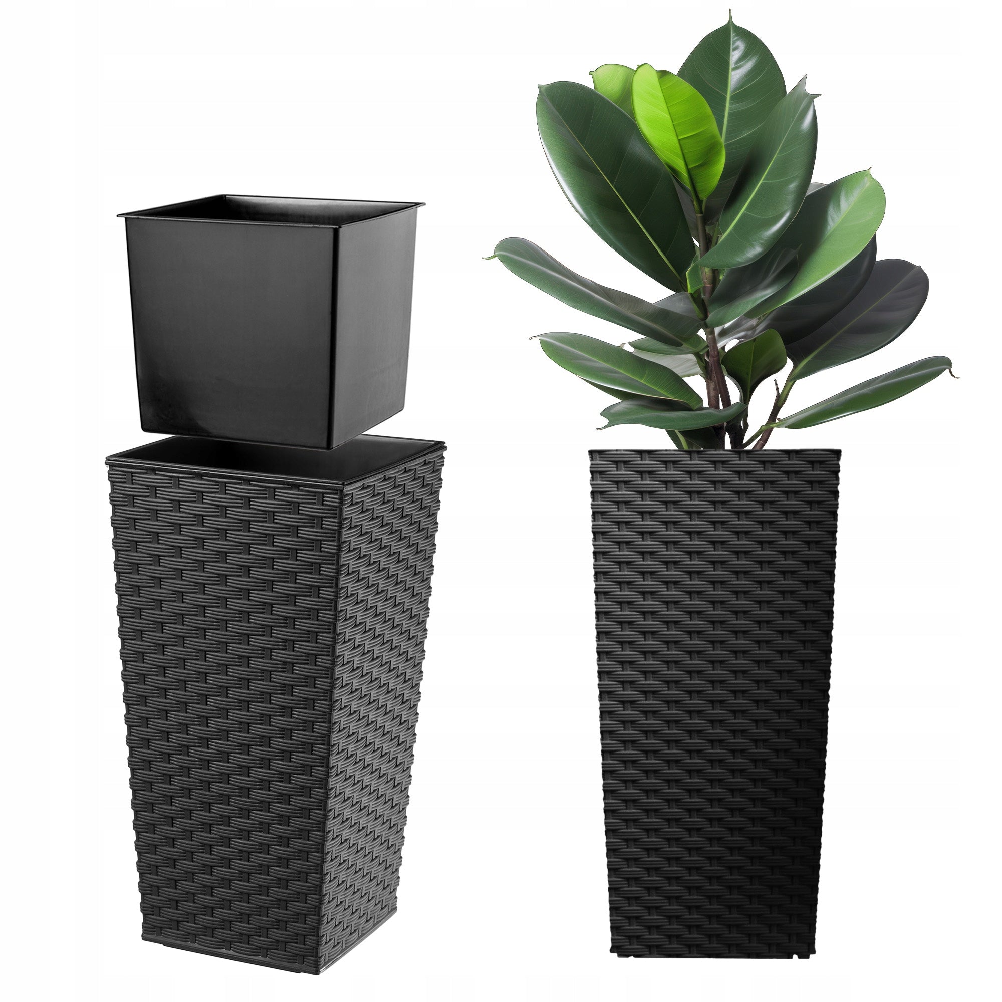 FLOWER POT GARDEN PLANTER WITH FLOWER INSERT LARGE HIGH 34x68 cm BLACK